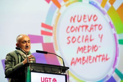 El secretario general de UGT, Pepe Álvarez, durante su intervención en el 43 Congreso Confederal de UGT, que se celebra este martes en Valencia.