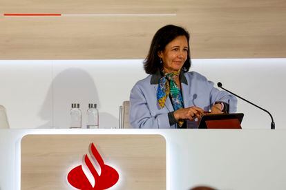 ana Botín, presidenta de Banco Santander, el miércoles durante la presentación de los resultados anuales de la entidad, en Boadilla del Monte (Madrid).