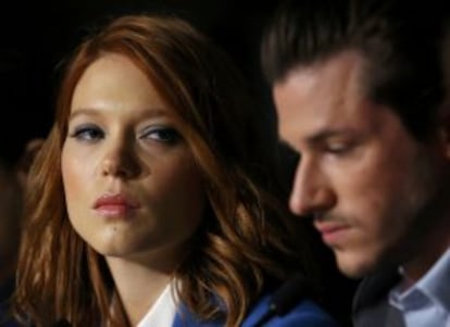 Los actores Lea Seydoux y Gaspard Ulliel, en la rueda de prensa de 'Saint Laurent'.
