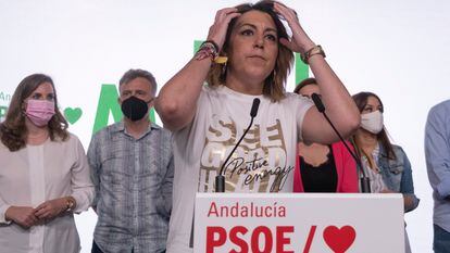 Susana Díaz, en la sede del PSOE-A, tras las primarias celebradas el pasado 12 de junio.