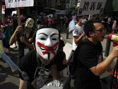 Manifestantes de Macao piden sufragio universal. 