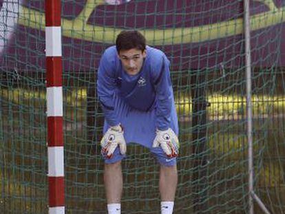 Lloris, en el entrenamiento de ayer.