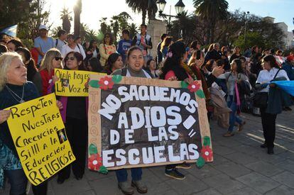 Protesta en contra de prohibir la educaci&oacute;n religiosa en Salta, el pasado agosto.