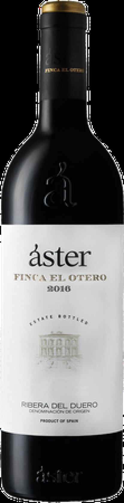 Áster Finca El Otero 2016 está elaborado con uva tempranillo, procedente de la finca del mismo nombre, en Anguix (Burgos). Tras una fermentación alcohólica de 14 días, el vino pasó 62 días en barricas de roble francés nuevo. Posteriormente, se seleccionaron las mejores barricas para iniciar el envejecimiento del vino durante 16 meses. De color rubí con borde granate y limpio, de alta intensidad en nariz con aromas a grosella, cerveza negra, ciruela de compota, pimienta blanca y cedro. En boca es fresco, con volumen y paso potente. Precio: 36 euros.