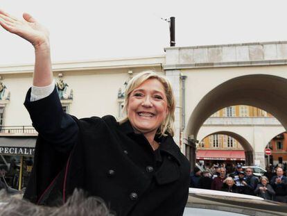 La candidata del FN, Marine Le Pen, este lunes en Niza.