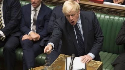 El primer ministro británico, Boris Johnson, durante el debate de ayer en la Cámara de los Comunes.