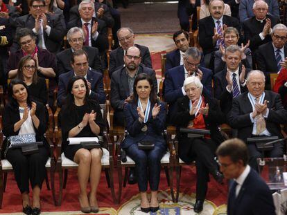 Feij&oacute;o, en primer t&eacute;rmino, finaliza su discurso ante las autoridades asistentes al acto.