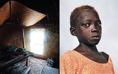 Syra, 8 años, vive en una aldea bassari de Senegal. No puede vivir junto a otras mujeres porque sus vecinos creen que dos hechiceras robaron su alma y la de su hermana (Perteneciente al libro 'Where Children Sleep', editado por Chris Boot).