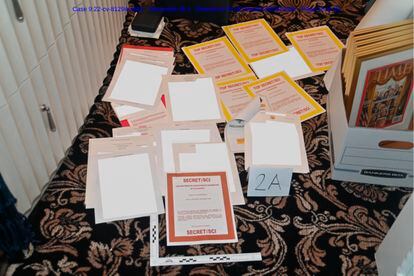 Some of the documents recovered at Trump's mansion on August 8, in a photograph taken by FBI agents.
