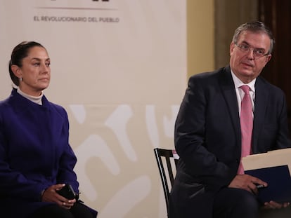 Claudia Sheinbaum y Marcelo Ebrard, durante una conferencia de prensa en Palacio Nacional, en una imagen de archivo.
