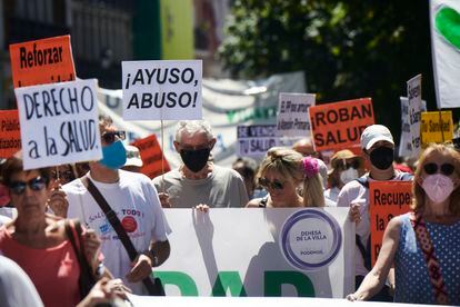 Manifestación en defensa de la sanidad pública en Madrid a principios de julio.