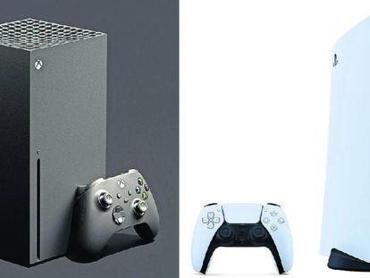A la izquierda, la nueva Xbox Series X, y la derecha, la nueva PS5.