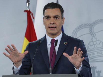 El presidente del Gobierno, Pedro Sánchez, durante una rueda de prensa en el Palacio de La Moncloa.