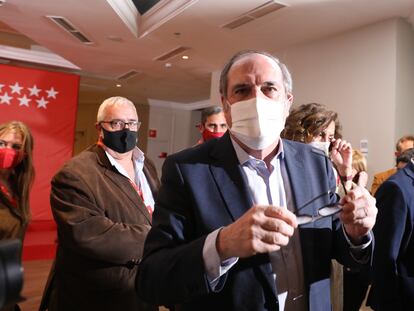 El candidato del PSOE a la Presidencia de la Comunidad de Madrid, Ángel Gabilondo, en la noche electoral del 4-M.