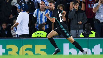 Mayoral celebra su gol a la Real Sociedad.