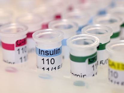 Test tubes used to check Insulin in the Research of Diabetes for the treatment of diabetics.