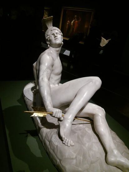 Estatua de Aquiles herido en la exposición sobre Troya en el British Museum.