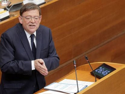 El presidente de la Generalitat, Ximo Puig, en las Cortes valencianas.