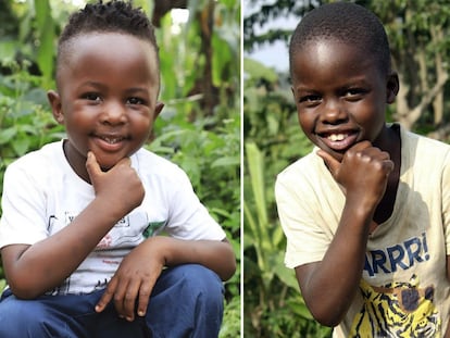 Namubiru Nabirah (izquierda) y Kigundu Emmanuel, dos de los niños del centro de acogida Masaka Kids.