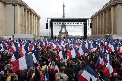 Manifestación en apoyo a Fillon en París, este domingo.