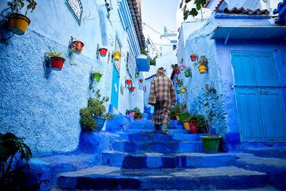 Típica calle de Chauen, en Marruecos.