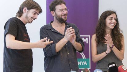 Joan Giner, Albano Dante Fachin y Alba García, tras imponerse en las primarias.