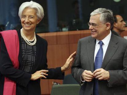 El primer ministro griego con la directora del Fondo Monetario Internacional 