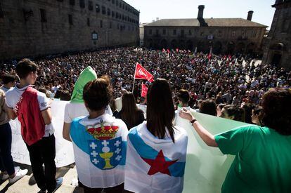 Protesta de estudiantes contra la Lomce el pasado abril en Santiago.