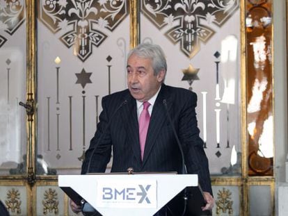 presidente de Bolsas y Mercados Espanoles (BME), Antonio Zoido, durante su discurso de Navidad.