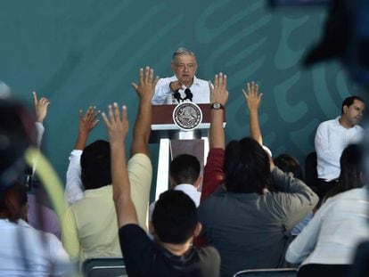 El presidente de México, Andrés Manuel López Obrador, durante una conferencia de prensa en el Estado de Yucatán.