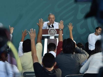 El presidente de México, Andrés Manuel López Obrador, durante una conferencia de prensa en el Estado de Yucatán.