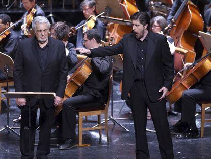 Plácido Domingo (izquierda) y Roberto Tagliavini en el estreno de "I due Foscari".