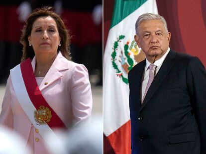 Dina Boluarte, presidenta del Perú, junto a Andrés Manuel López Obrador, presidente de México.