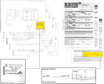 Plano del proyecto de un 'loft' en Madrid, visado en 2005 por el estudio de Monasterio y donde ella misma firma de puño y letra. El Colegio de Aparejadores constató que el sello de la entidad no es auténtico.