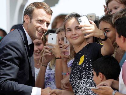 Emmanuel Macron, este domingo en una visita a la isla de Saint-Martin.
