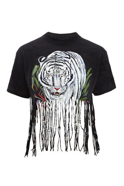 Camiseta de flecos con tigre blanco estampado, de Asos (33 euros).