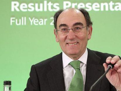 El presidente de Ibedrola, Ignacio S&aacute;nchez Gal&aacute;n, durante la conferencia con analistas para presentar los resultados del 2014. 