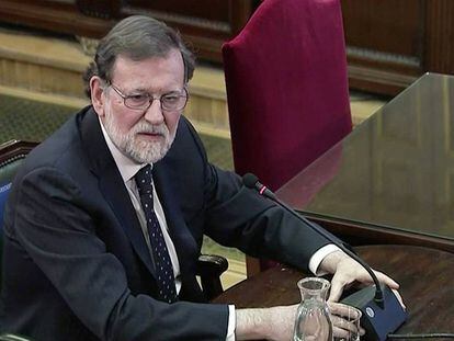 El expresidente del Gobierno, Mariano Rajoy, durante su declaración como testigo en el juicio del 'procés'.