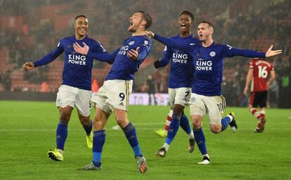 Vardy celebra uno de los goles del Leicester.
