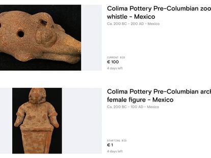 Captura de pantalla de las subastas de piezas prehispánicas en el portal web catawiki.com.