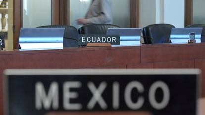 El lugar asignado para el representante de México en una reunión del Consejo Permanente de la OEA, el 9 de abril.