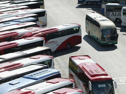 Autobuses de distintas empresas en la Estación Sur de Madrid.