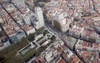 Vista aérea de la plaza de España de Madrid.