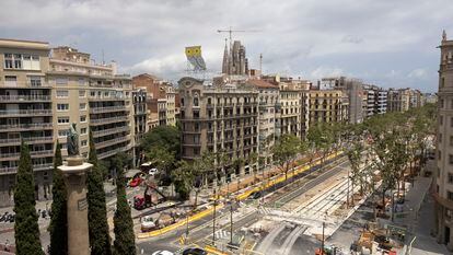 Las obras del tranvía de Barcelona, en la Diagonal con Verdaguer.