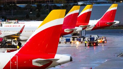 Huelga de los trabajadores de Iberia este viernes en el aeropuerto madrileño. 