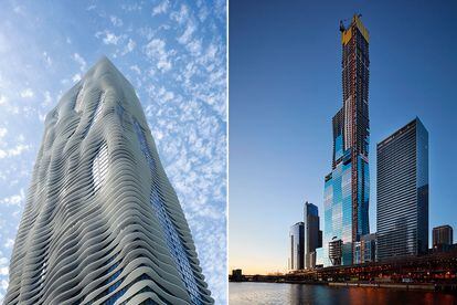 Dos de sus rascacielos: a la izquierda, Aqua Tower, de 2010, y la nueva Vista Tower, que estará lista en 2020. Ambos edificios están en Chicago.