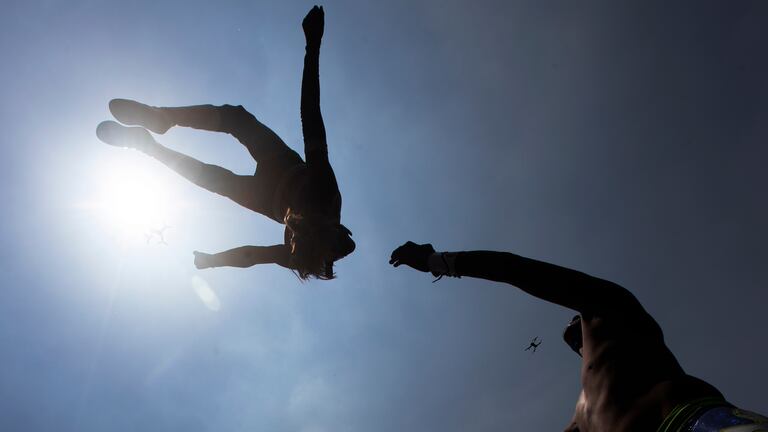 Dos luchadores, durante una función en Xochimilco, al sur de Ciudad de México.