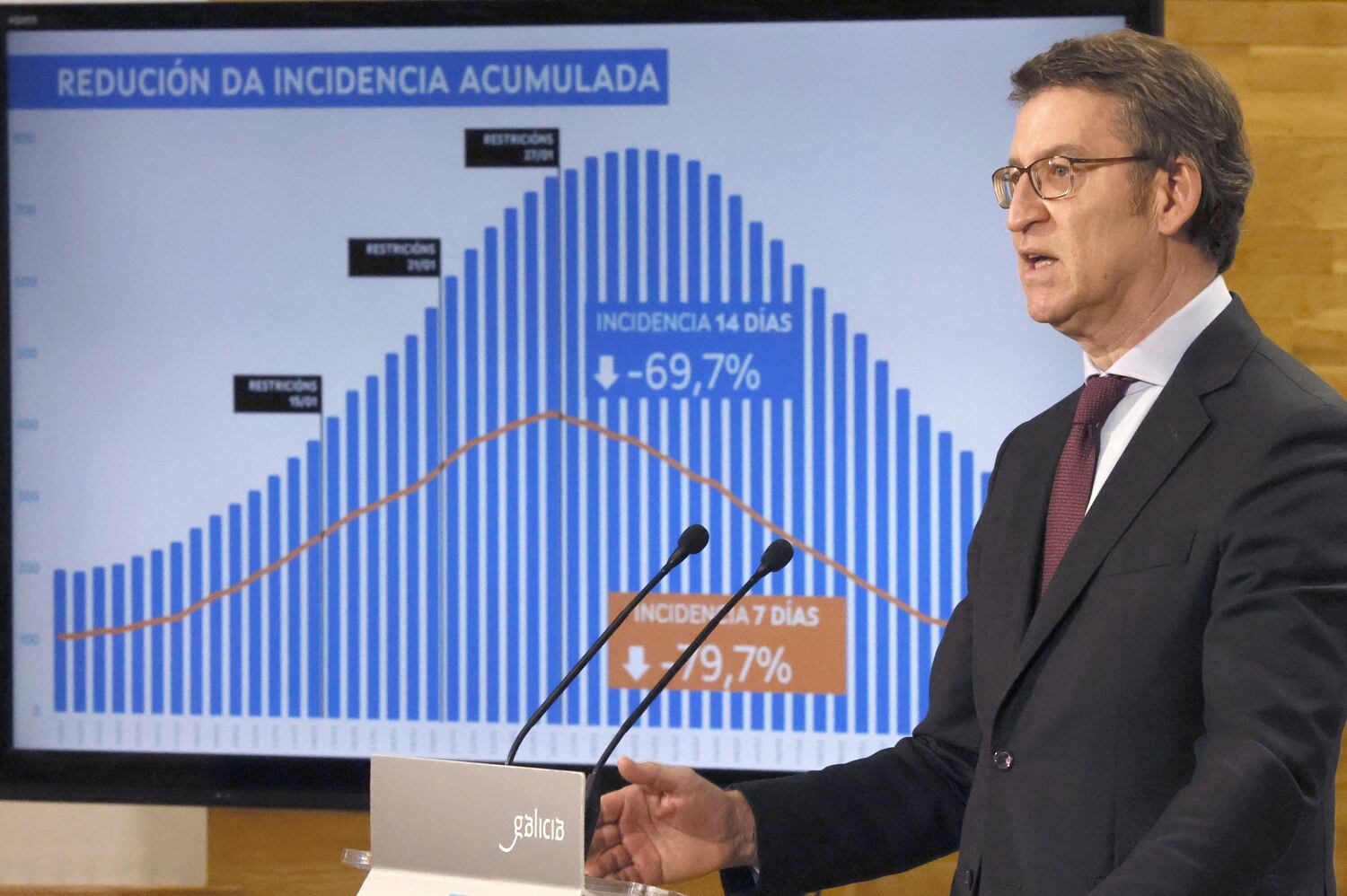 El presidente de la Xunta, Alberto Núñez Feijóo, durante una rueda de prensa este lunes.