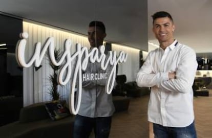Cristiano Ronaldo, durante la presentación, este lunes, de la clínica capilar que ha abierto en Madrid.