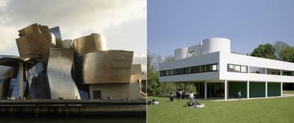 A la izquierda, el Museo Guggenheim, de Bilbao, de Frank Gehry. Y, a la derecha, Villa Savoye, diseñada por Le Corbusier en las afueras de París.